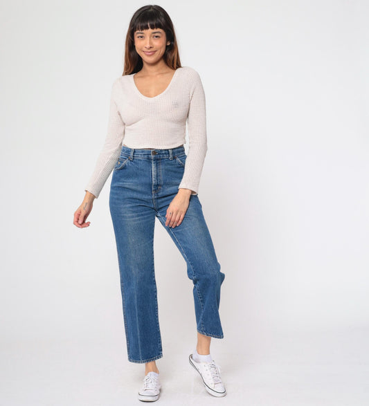 80s Sears High Waist Straight Leg Blue Jeans Unicorn Pocket Small