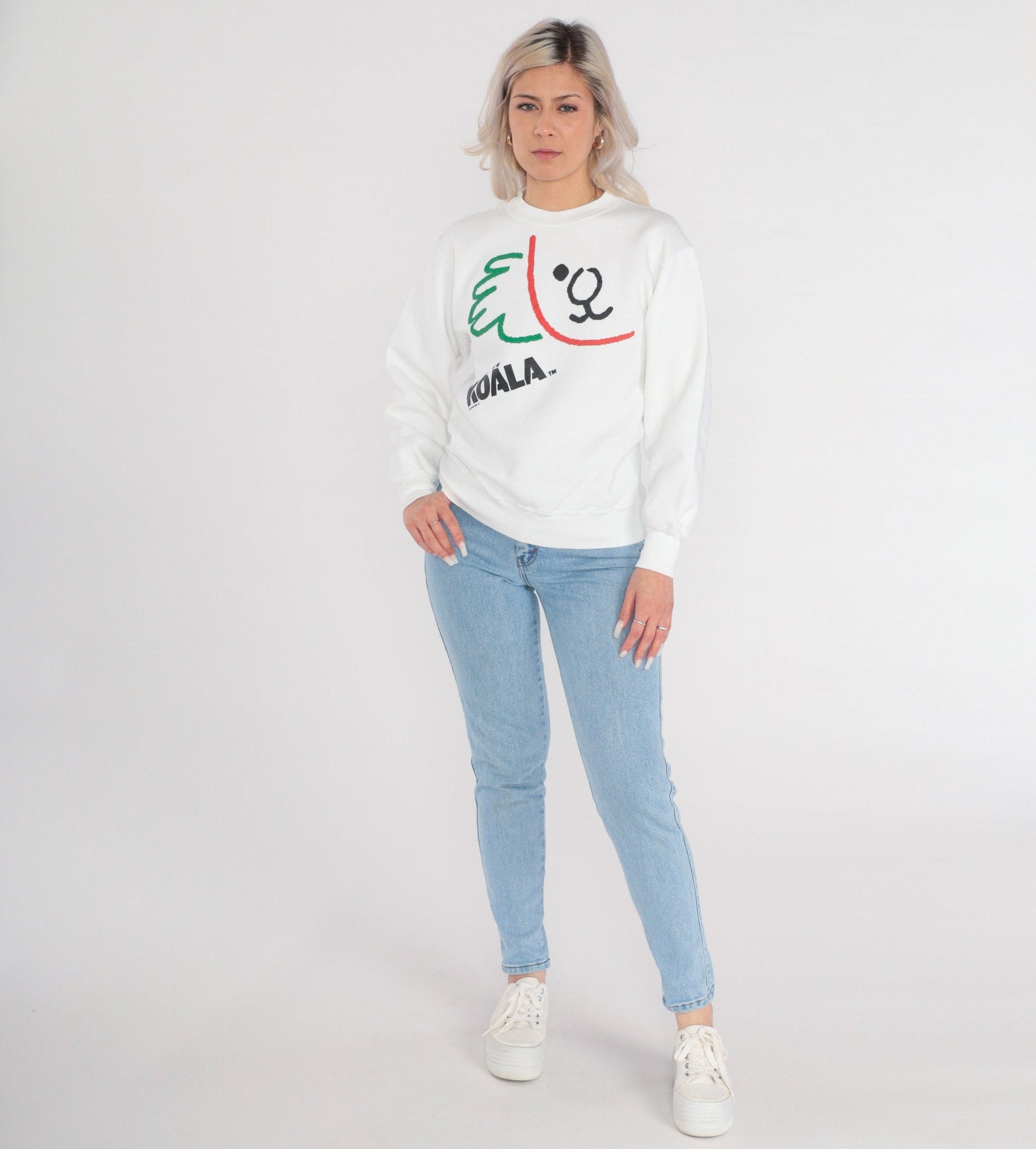 90s Jerzees Koala Bear Graphic Sweatshirt White Crewneck Small