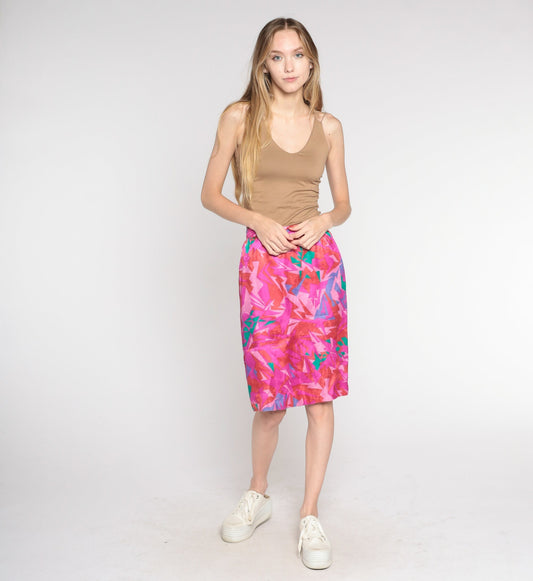 80s Pink Abstract Geometric Pencil Skirt High Waisted Mini Extra Small