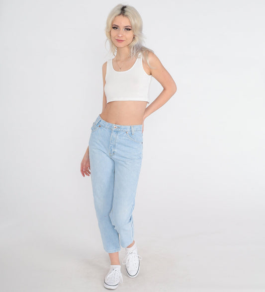 90s Light Wash Straight Leg Jeans Ankle Crop Mid Rise Denim Extra Small