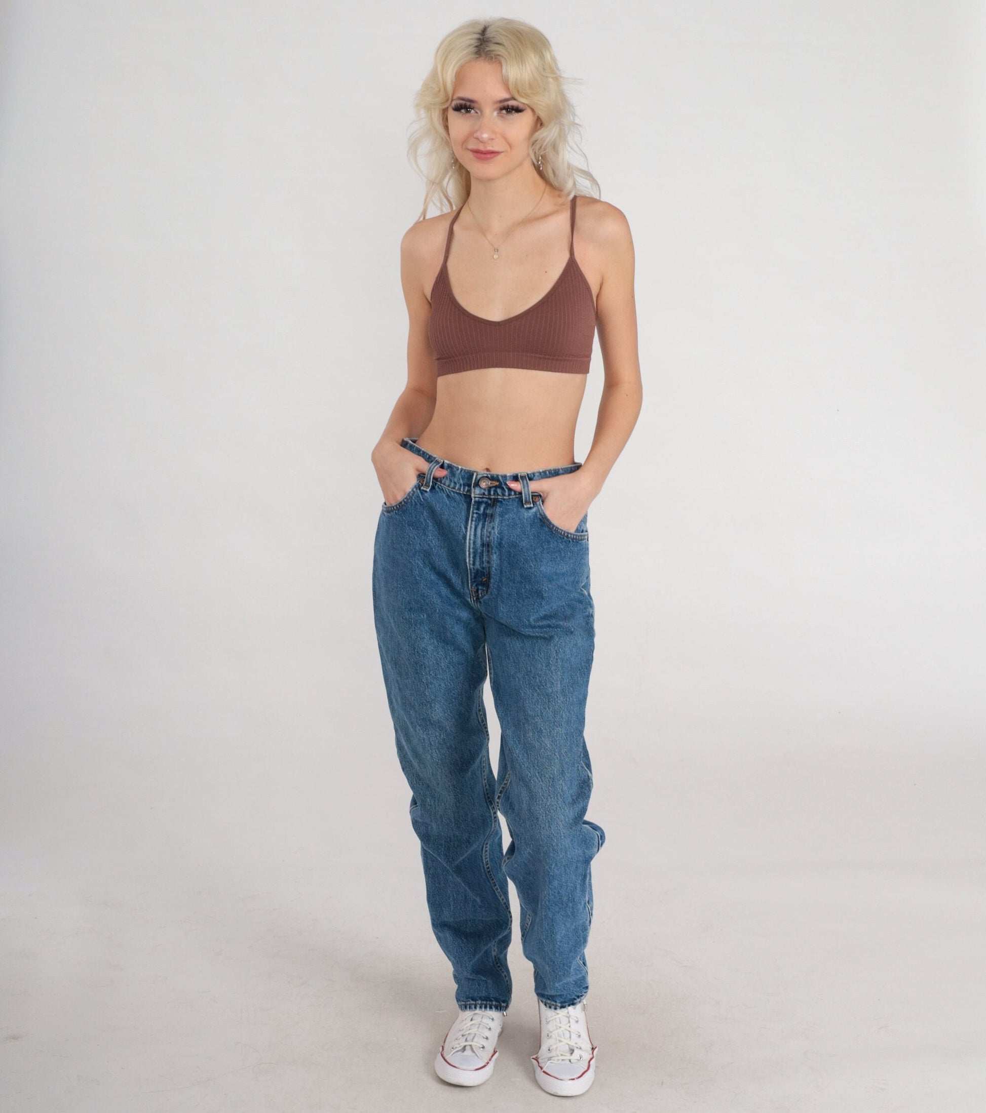 90s Levi's 550 High Waisted Tapered Jeans Blue Denim Long 11