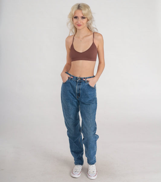 90s Levi's 550 High Waisted Tapered Jeans Blue Denim Long 11