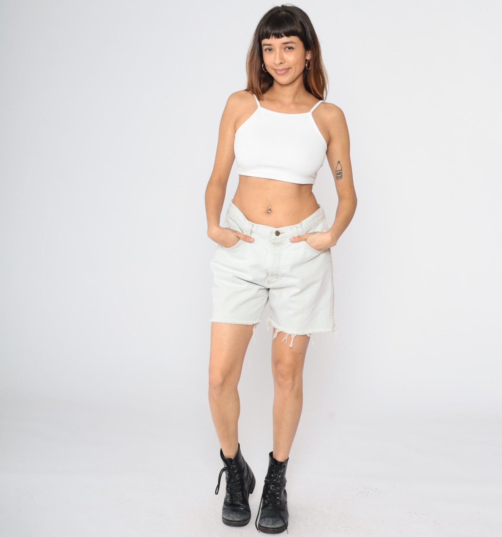 90s Wrangler Denim Cutoff Shorts High Rise Pale Grey Men's 34