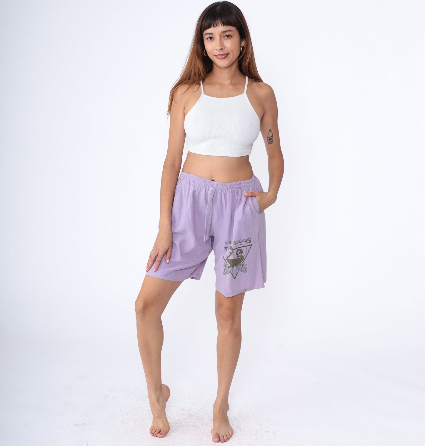 90s Puerto Vallarta Flamingo Graphic Shorts Lavender High Waisted Small