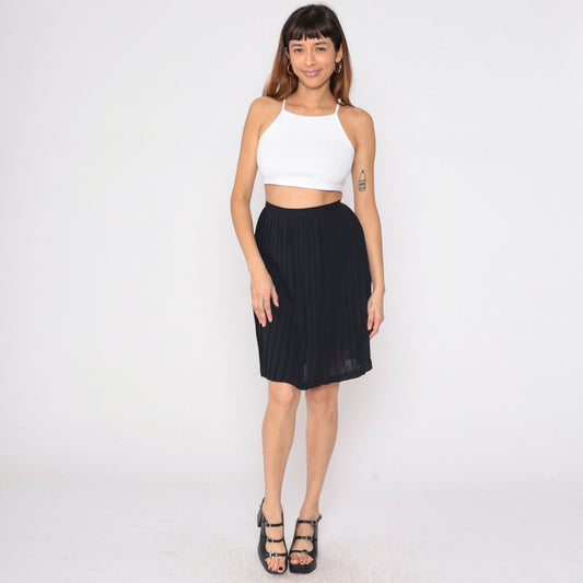 60s Black Pleated Mini Skirt High Waist Semi-Sheer Extra Small XS