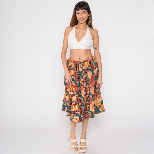 90s Tie Dye Petroglyph Tiered Midi Skirt High Waist Multicolor Cotton Medium M
