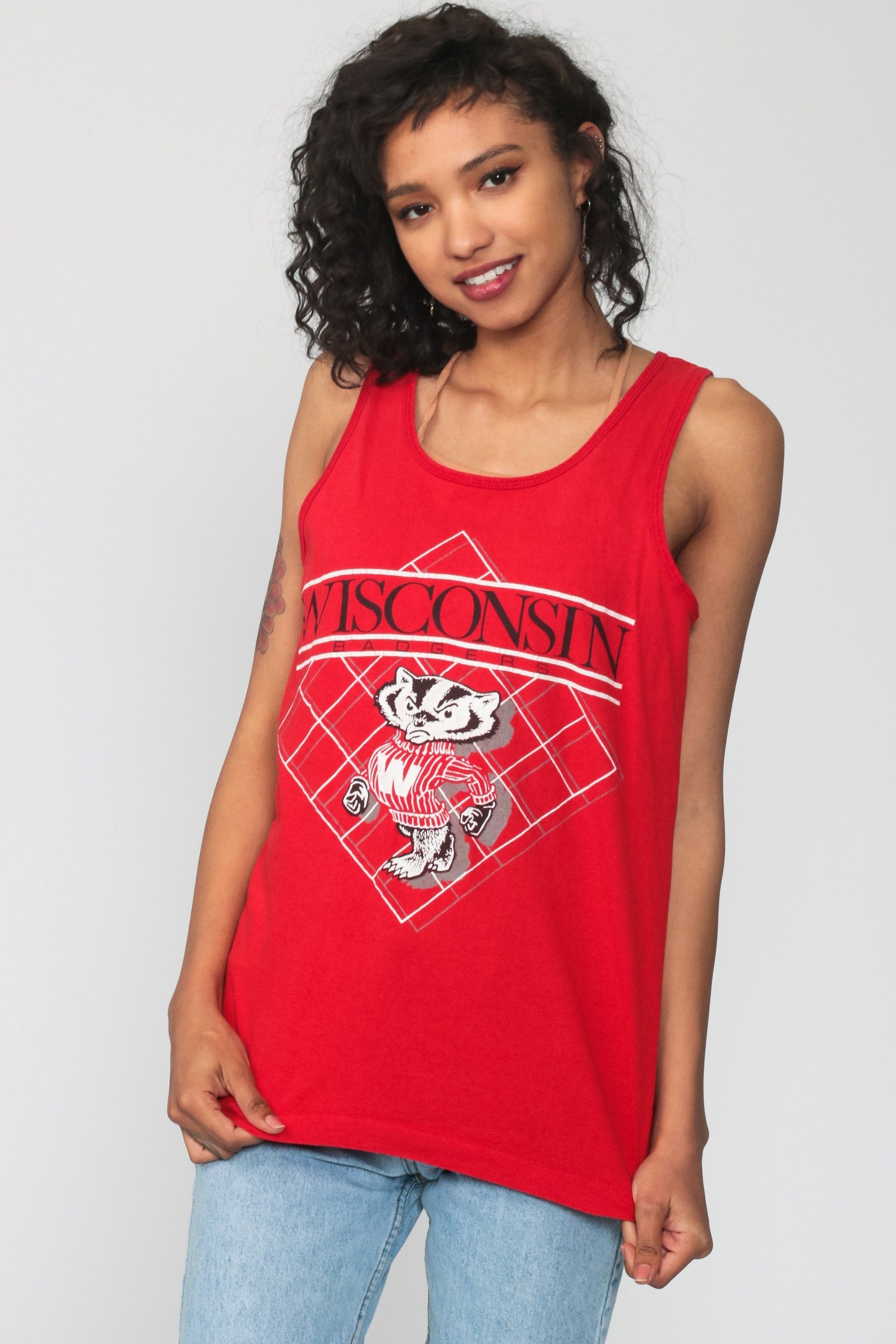 80s Wisconsin Badgers Tank Top Red College Football Jersey Small