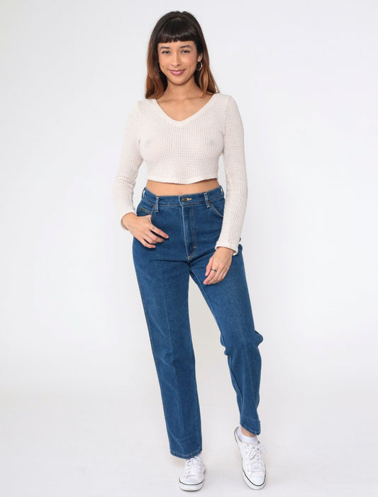 80s Lee High Waisted Straight Leg Jeans Dark Blue Denim Medium 10