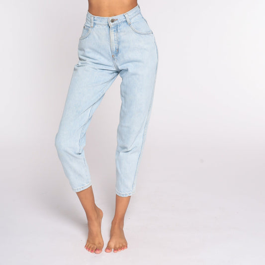 90s Bonjour High Waist Mom Jeans Light Blue Denim Tapered Extra Small