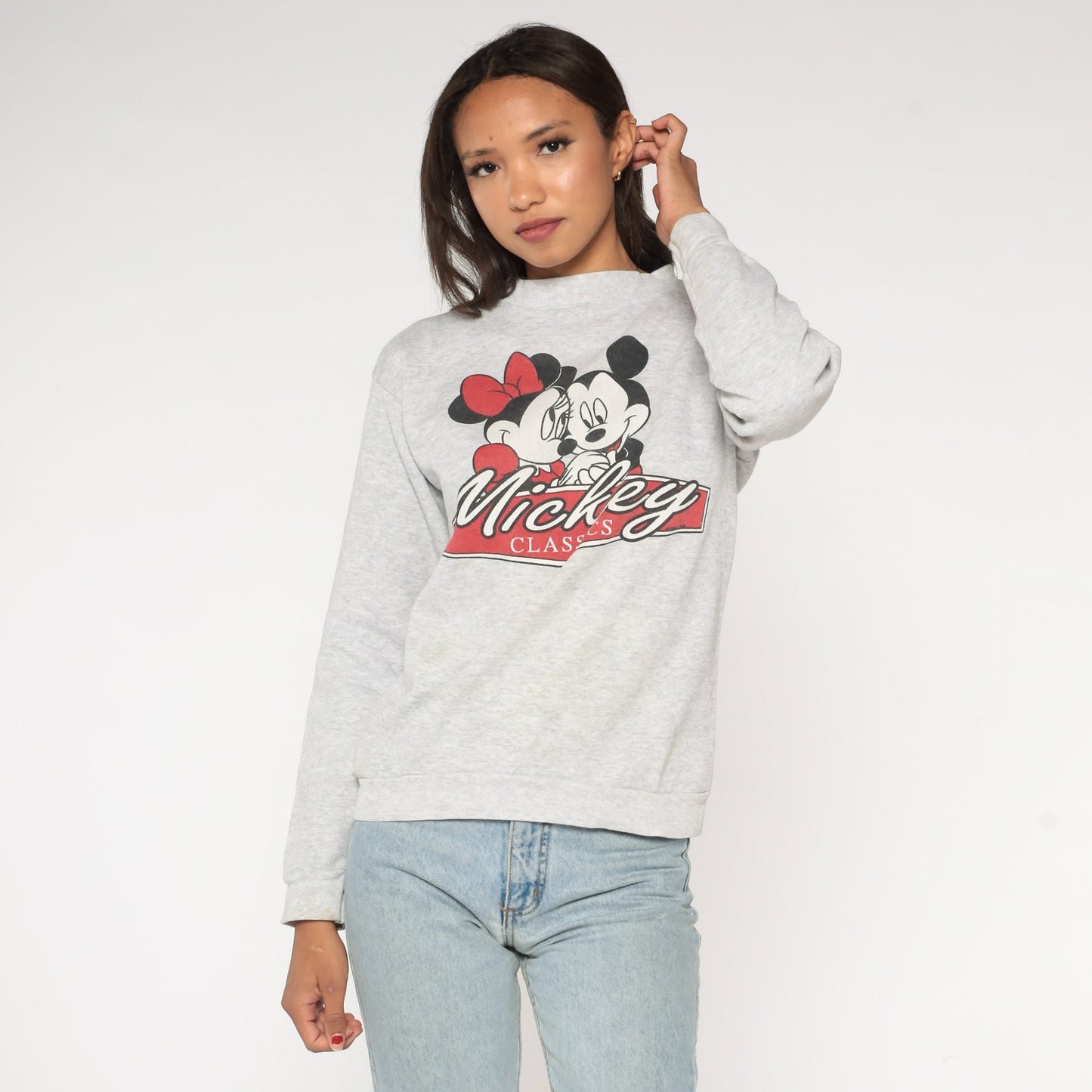 90s Disney Mickey Minnie Mouse Sweatshirt Heather Grey Cartoon Small S