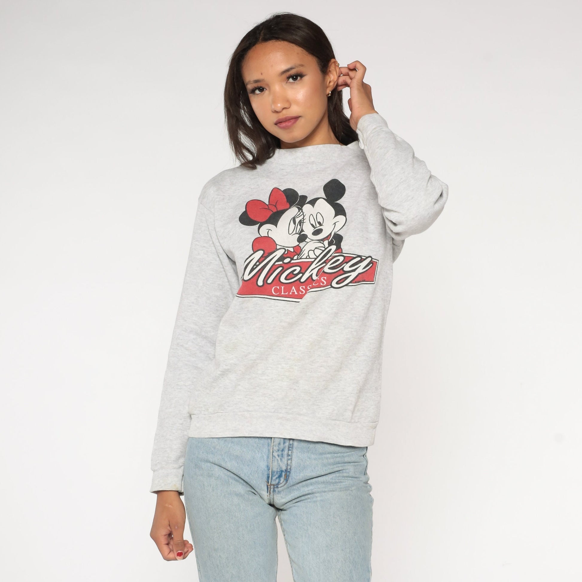 90s Disney Mickey Minnie Mouse Sweatshirt Heather Grey Cartoon Small S