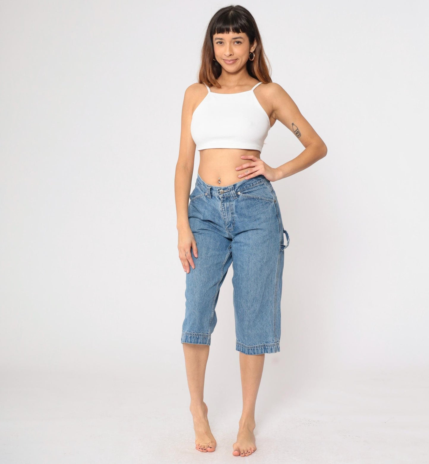 90s Riveted by Lee Capri Jeans Hammer Loop Straight Leg Blue Denim Medium 8
