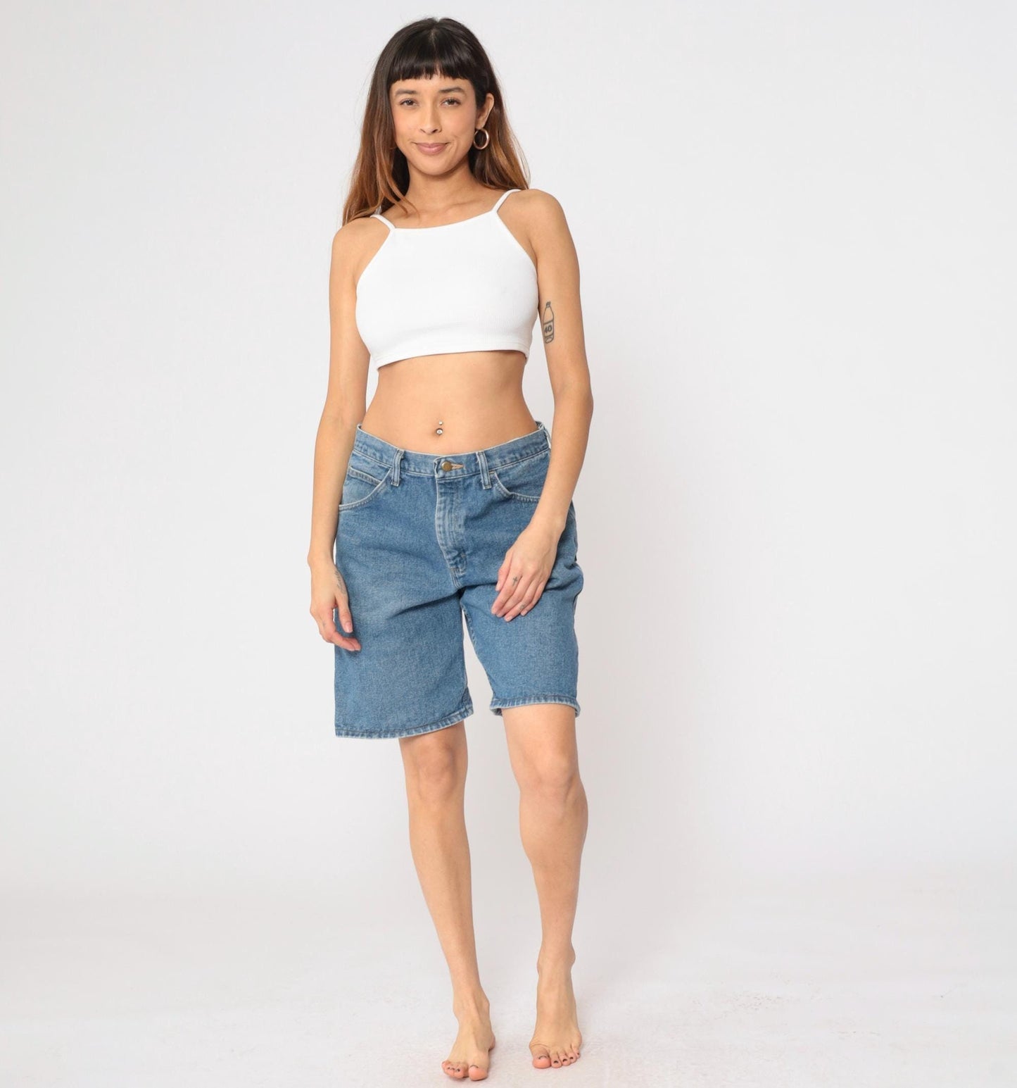 Y2K Wrangler Denim Bermuda Shorts High Waist Blue Jean Relaxed Fit Medium M