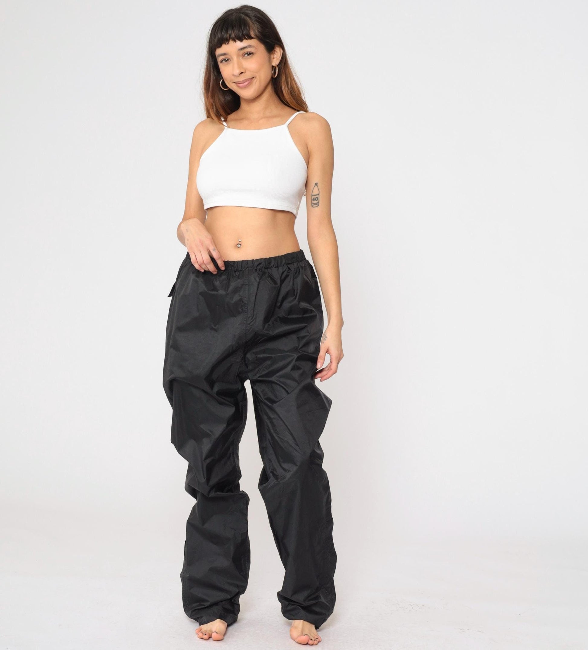 Y2K Stearns Dry Wear Black Nylon Track Pants Waterproof Joggers Medium