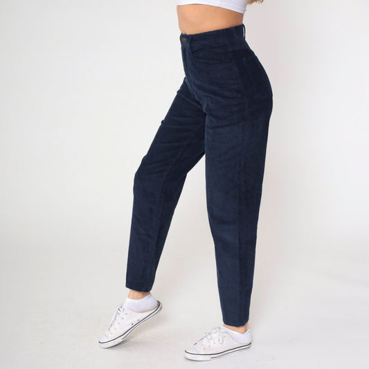 90s Talbots Navy Corduroy High-Waist Trousers Straight Leg Small 4