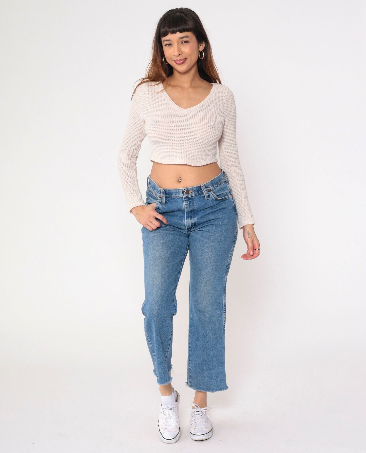 90s Wrangler High Rise Bootcut Jeans Blue Denim Raw Hem Men's 32