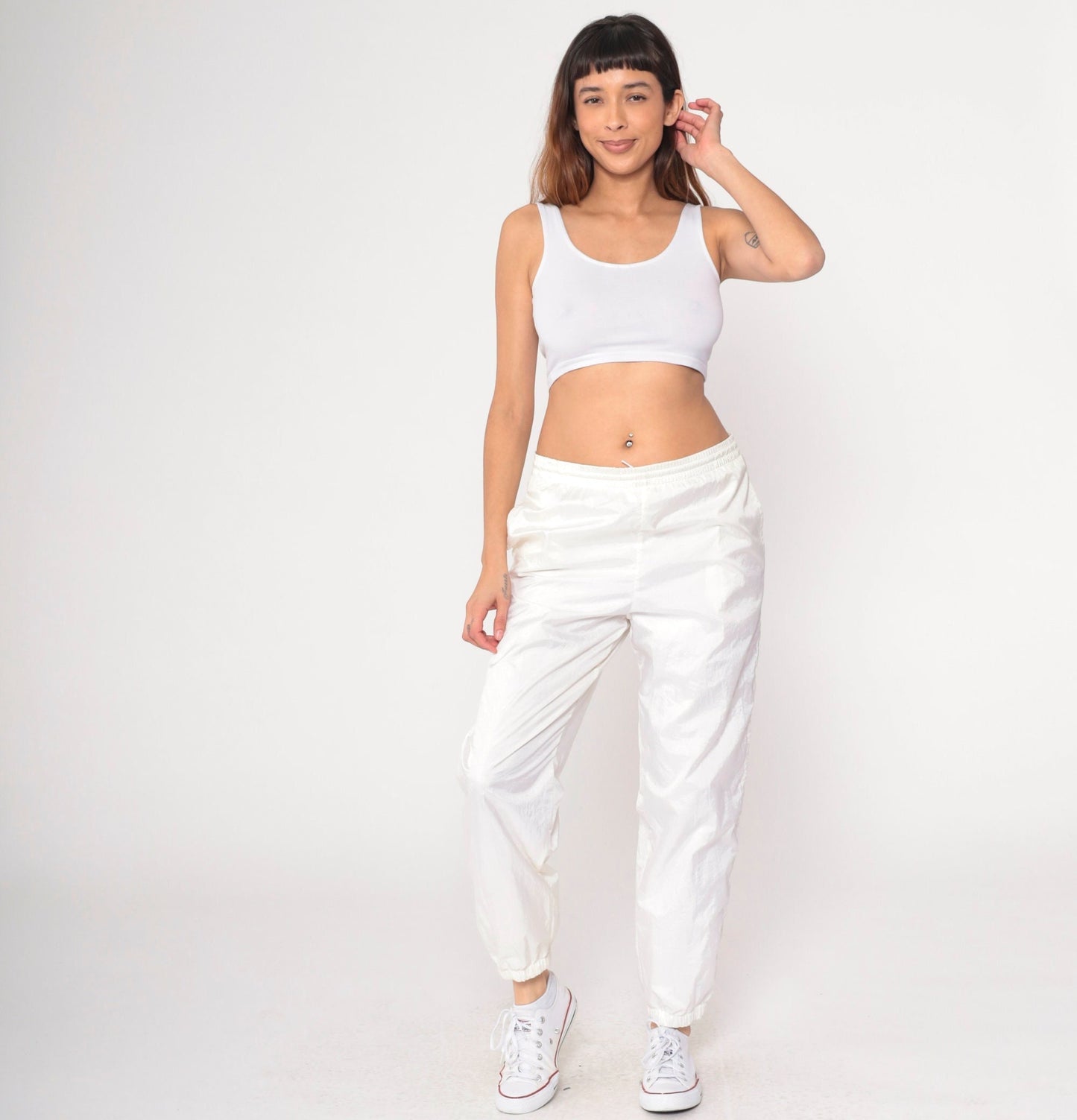 90s Off-White Nylon Track Pants Vintage Jogging Warmup Small