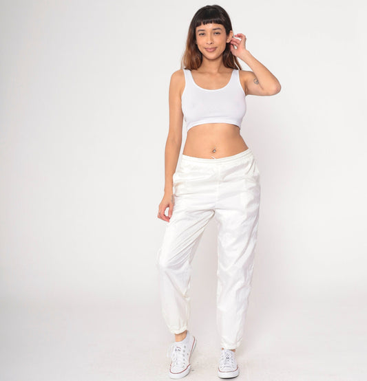 90s Off-White Nylon Track Pants Vintage Jogging Warmup Small