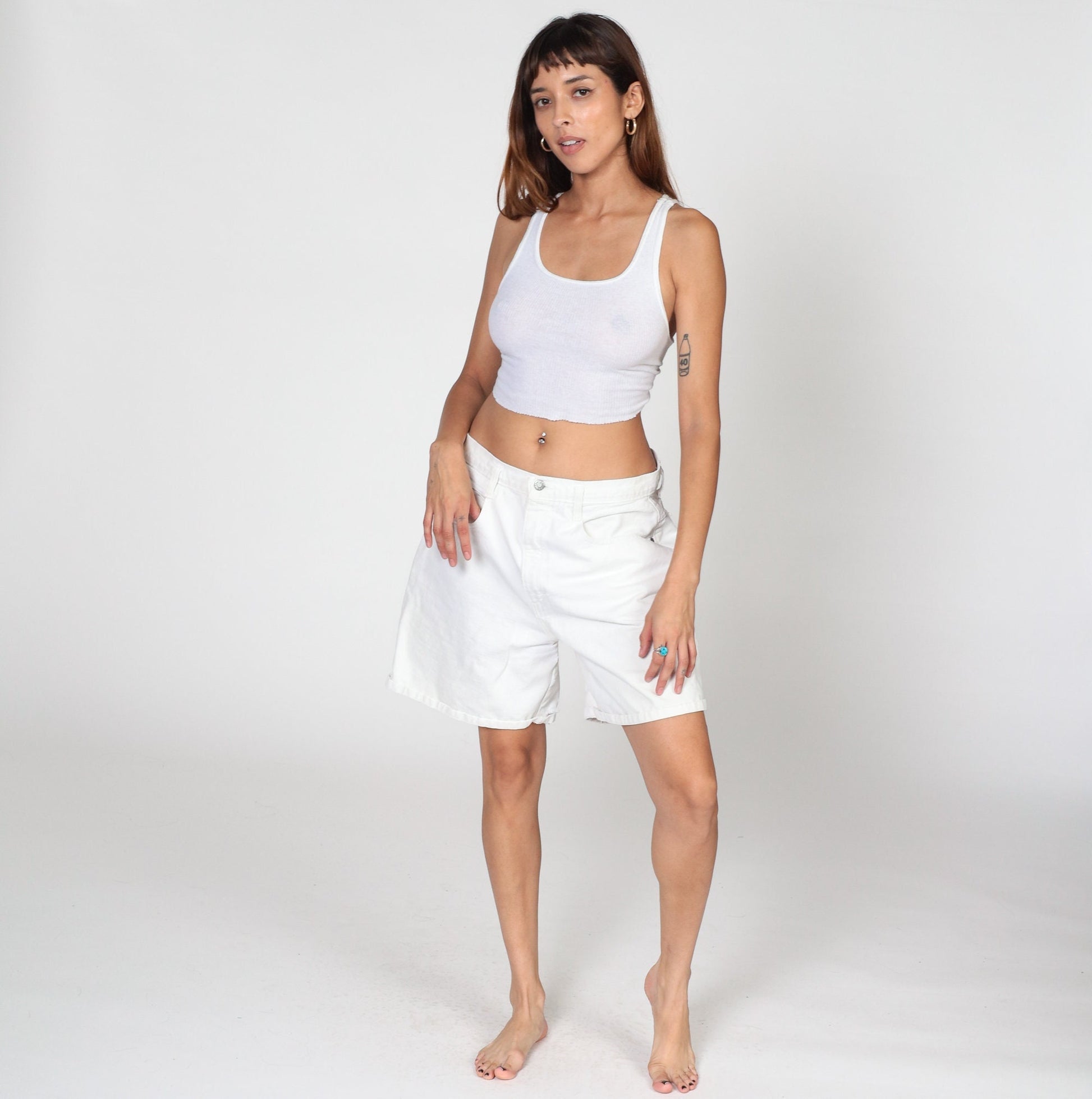 Y2K White High-Waisted Denim Shorts Cotton Jean Bermuda Large L