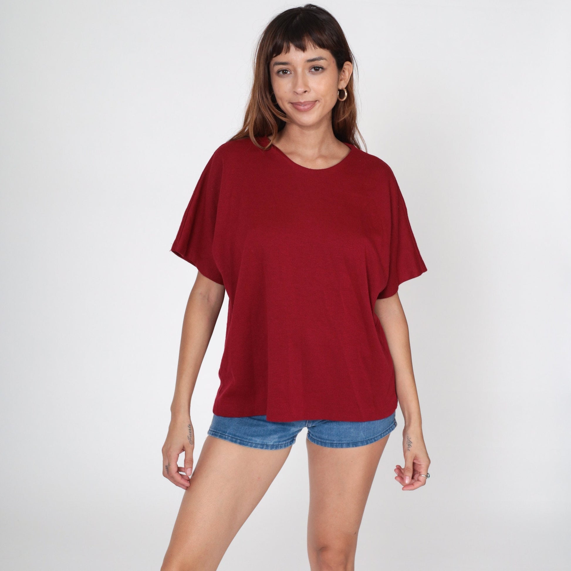 80s Dark Red Knit Short Sleeve Top Graff Women's Extra Large