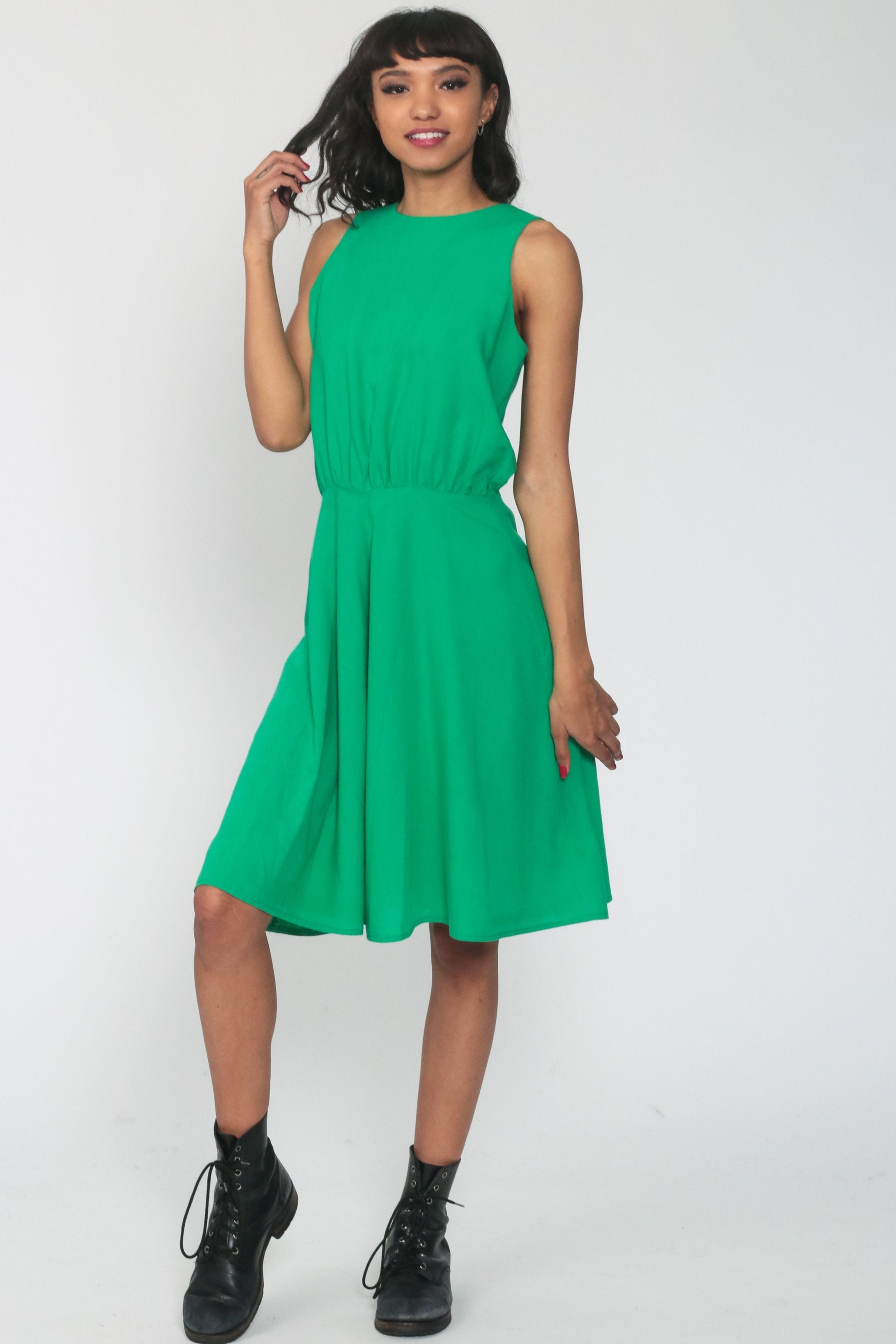 70s Kelly Green Midi Sundress High Waist Tank Sleeveless Extra Small