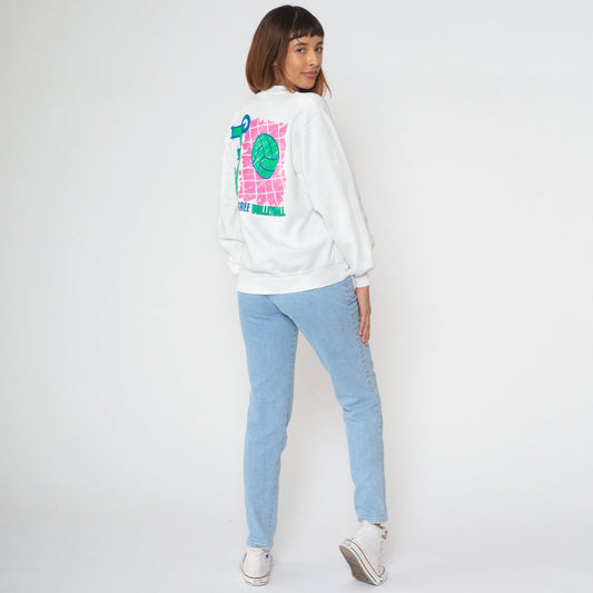 90s Third Degree Volleyball Sweatshirt Neon Graphic Jerzees Pullover White Medium