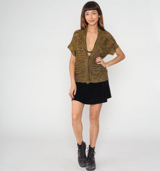 90s Jones New York Space Dye Cardigan Brown Green Mohair Blend Short Sleeve Small
