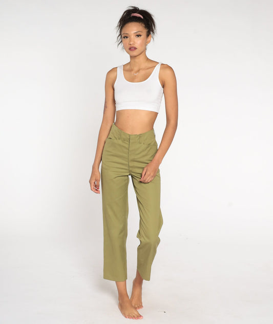 80s Boy Scout Olive Green Cotton Pants High Waisted Uniform Small