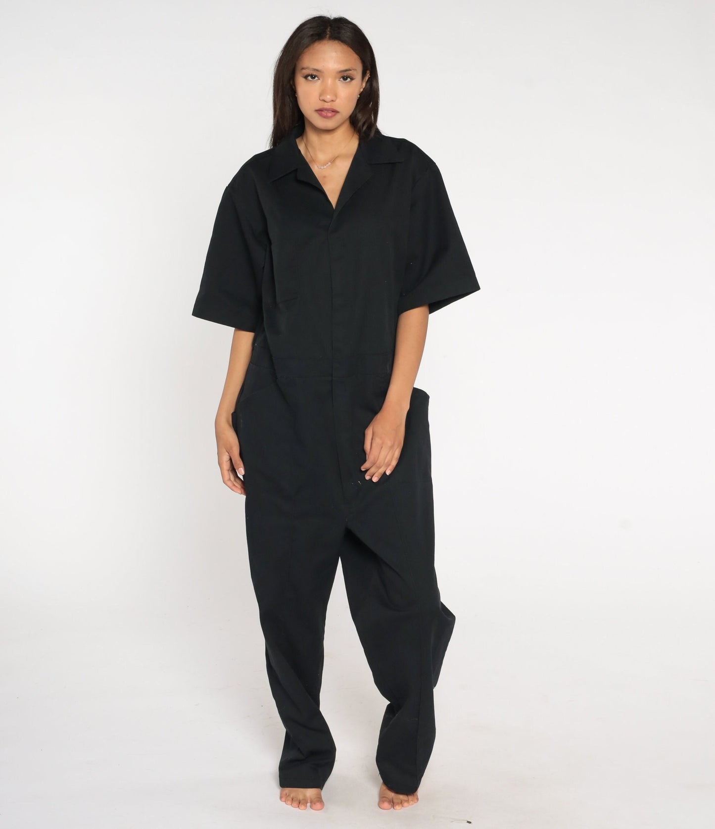 90s Black Coveralls Short Sleeve Workwear Jumpsuit Men's Large L