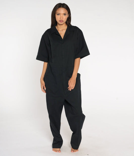 90s Black Coveralls Short Sleeve Workwear Jumpsuit Men's Large L