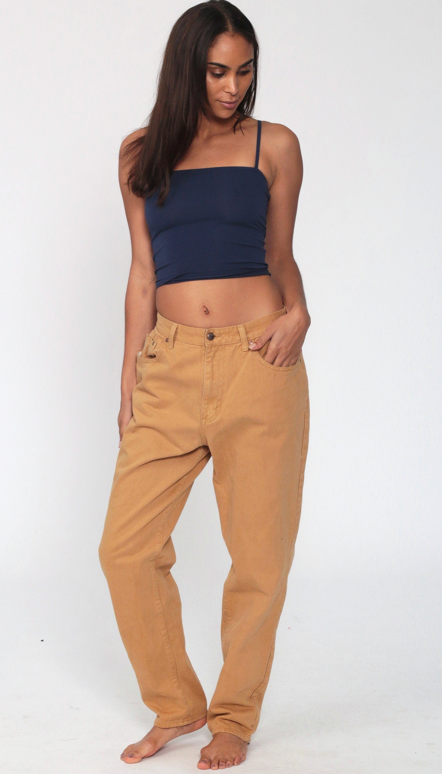 90s Crazy Horse Legend Khaki High-Waist Straight Jeans Cotton Medium