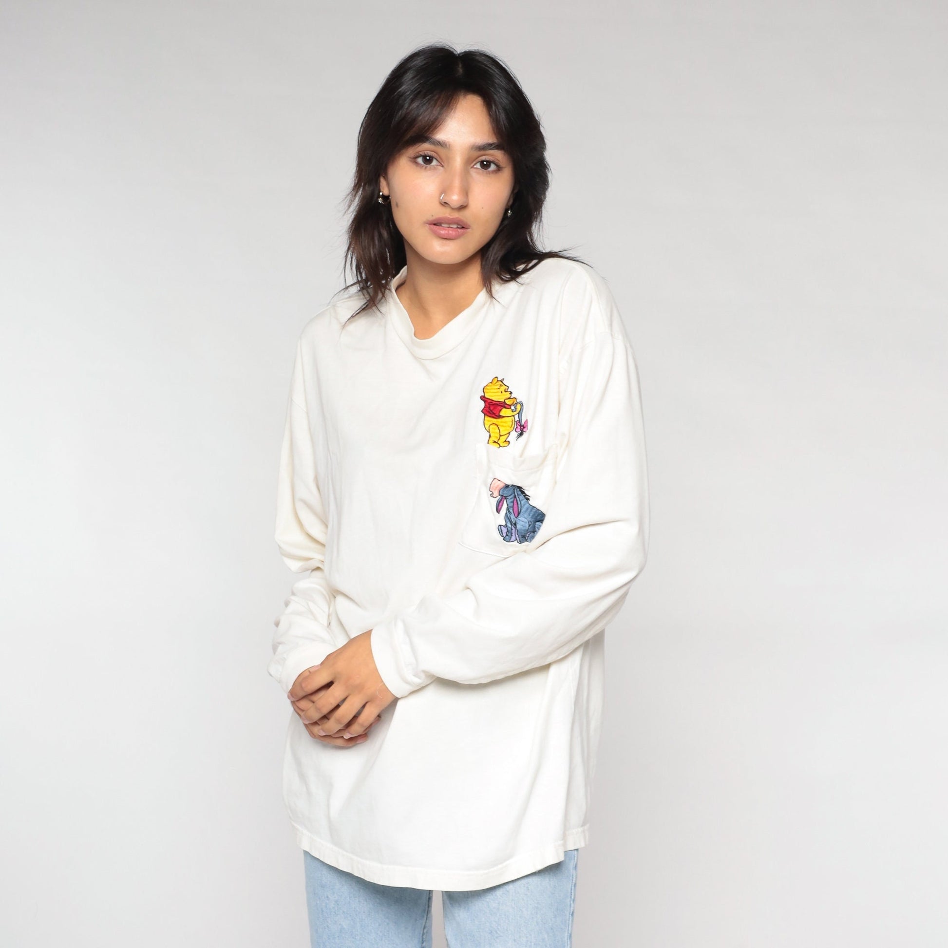 Y2K Disney Store Winnie The Pooh Eeyore Graphic Tee Long Sleeve White Large L