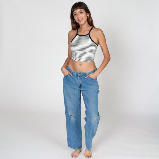 Dickies Carpenter Jeans 00s High Waisted Straight Leg Cargo Denim Blue 34x30
