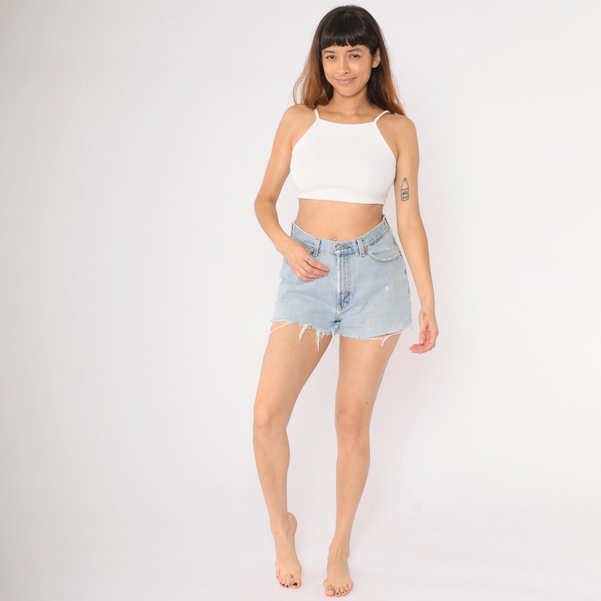 90s Gap Reverse Fit Denim Cutoff Shorts Blue Distressed High Waisted Medium