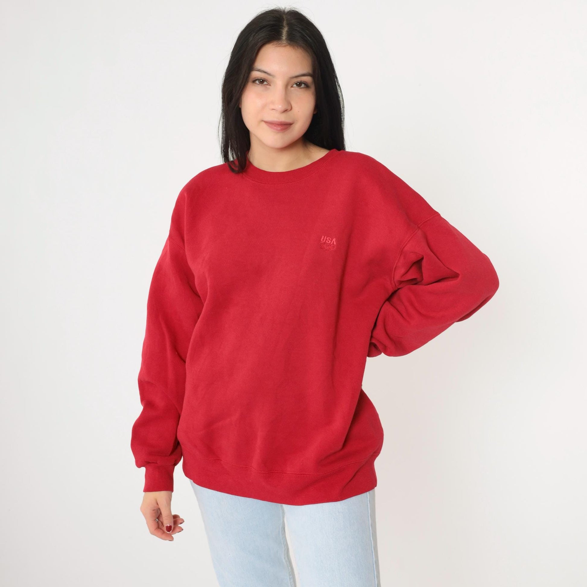 90s USA Olympics Committee Crewneck Sweatshirt Red Extra Large XL