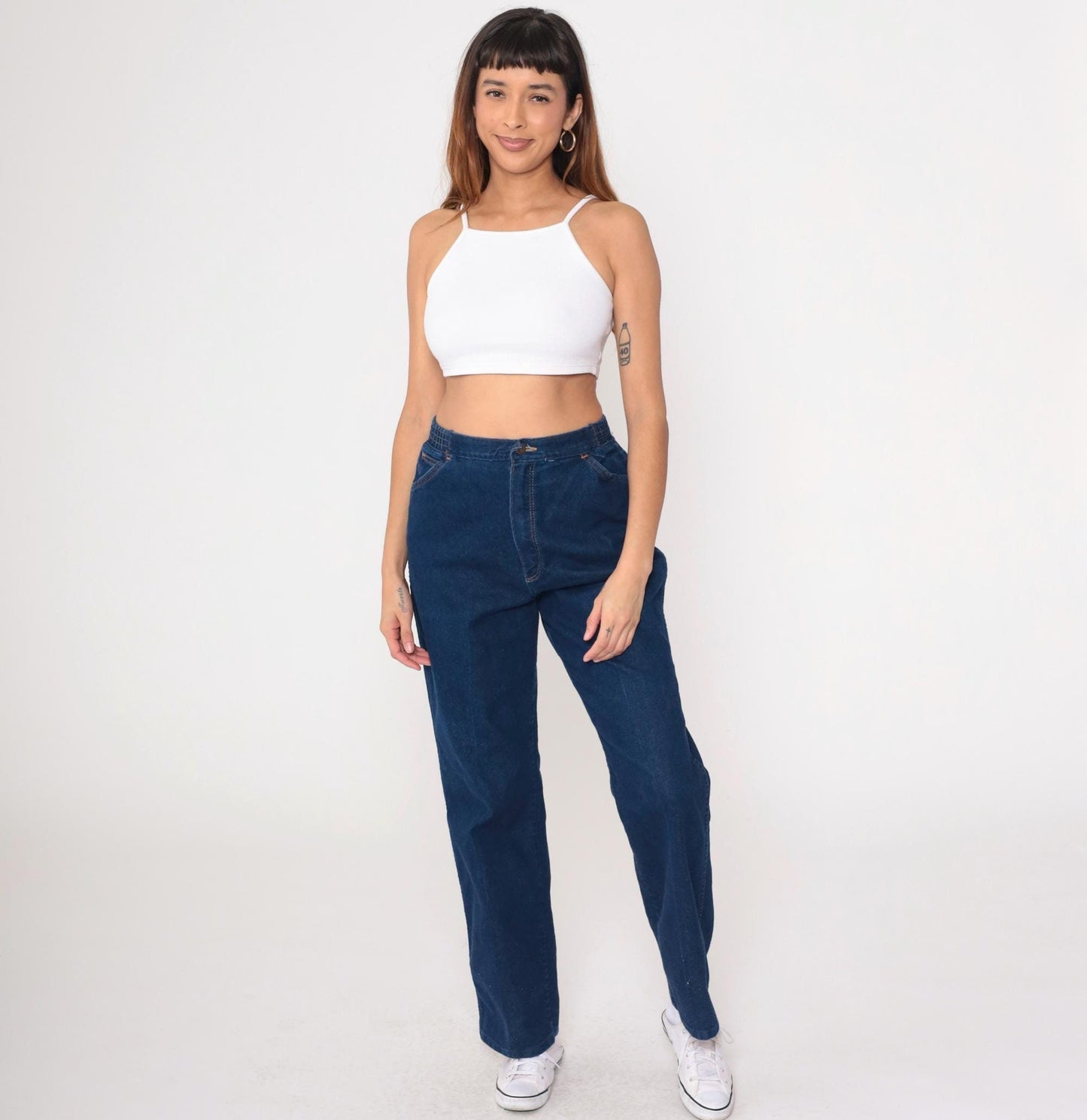 80s Wrangler Dark Blue Straight Leg High Waist Jeans Medium Large
