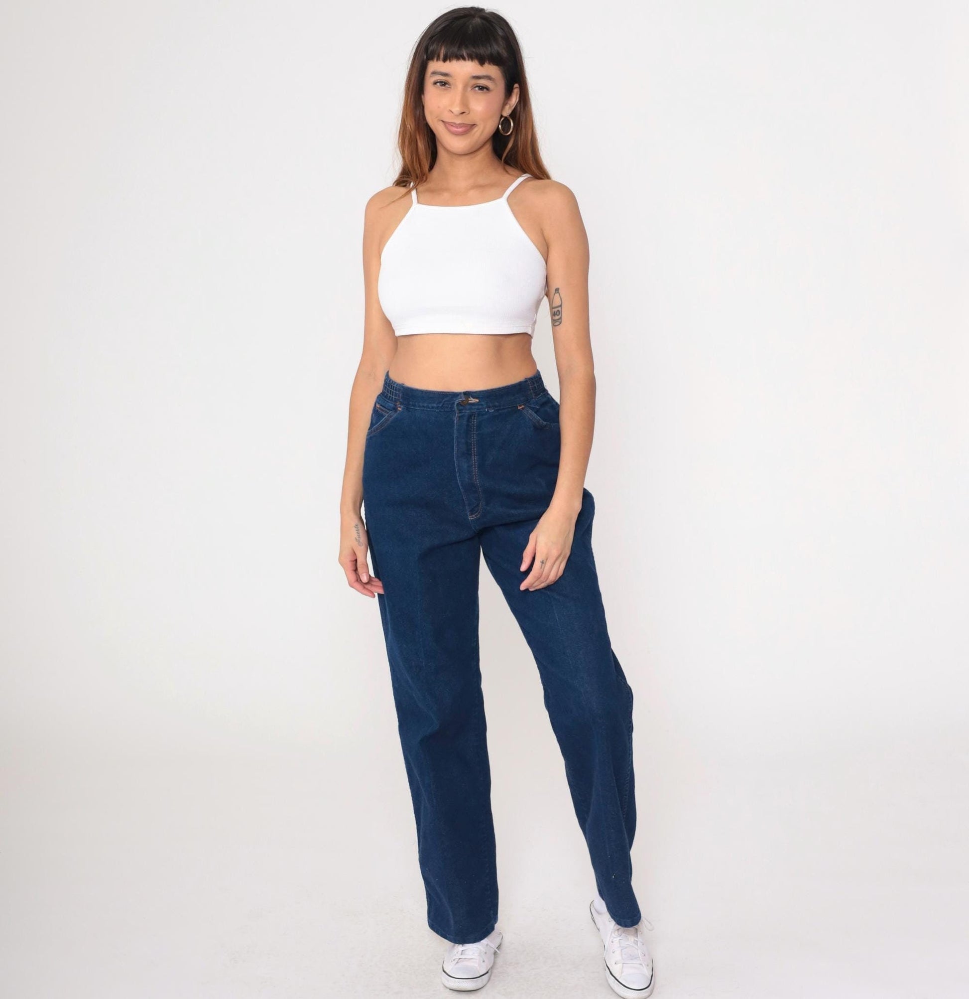 80s Wrangler Dark Blue Straight Leg High Waist Jeans Medium Large