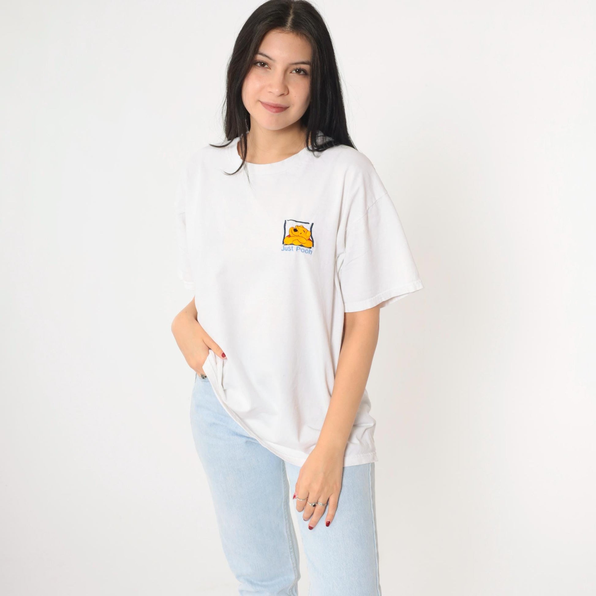 90s Winnie the Pooh Just Pooh Disney Graphic T-Shirt White Cotton Large