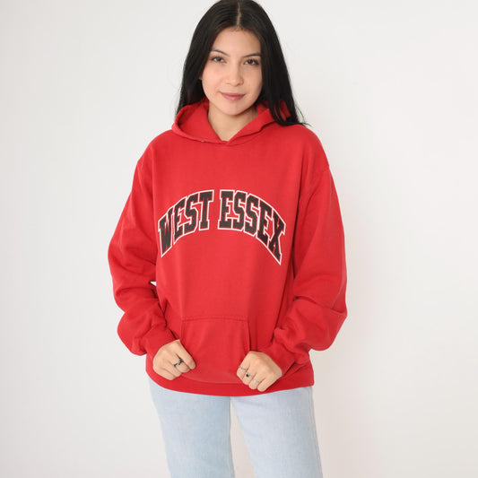 Y2K West Essex High School Hoodie Red Graphic Sweatshirt Medium M