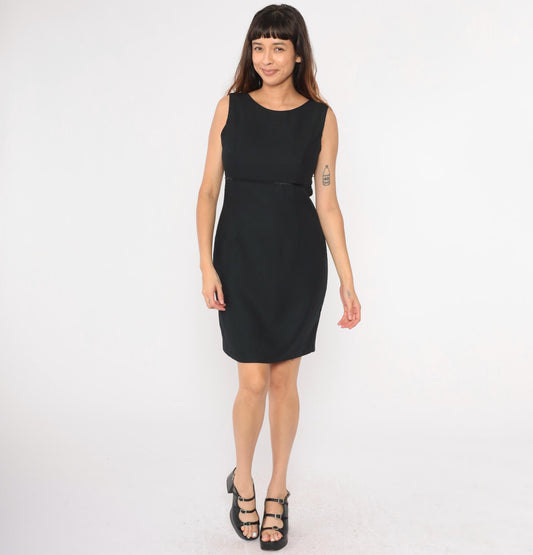 90s Black Shift Dress Empire Waist Mini Sleeveless Button Back Medium