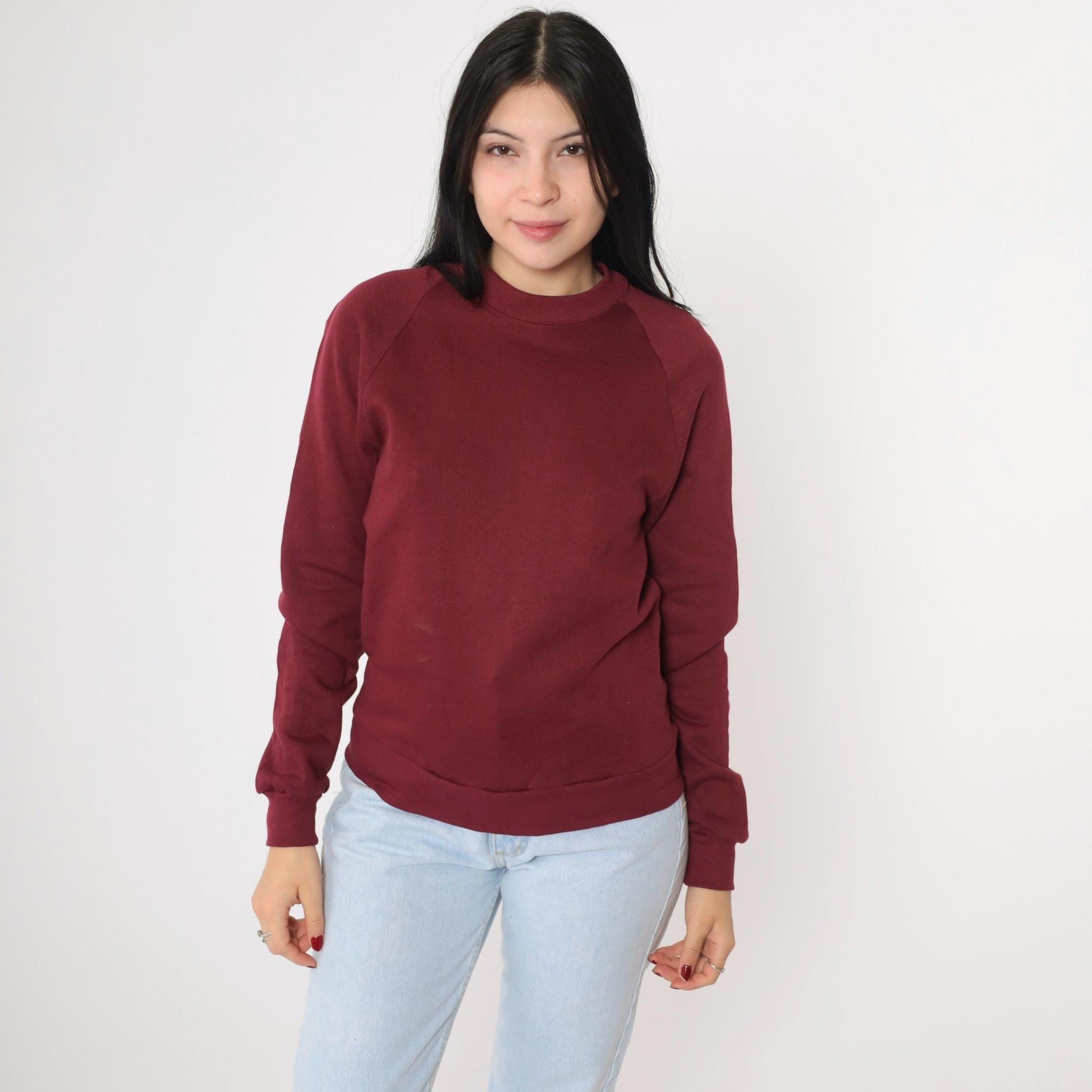 90s Jerzees Burgundy Crewneck Sweatshirt Raglan Sleeve Extra Small