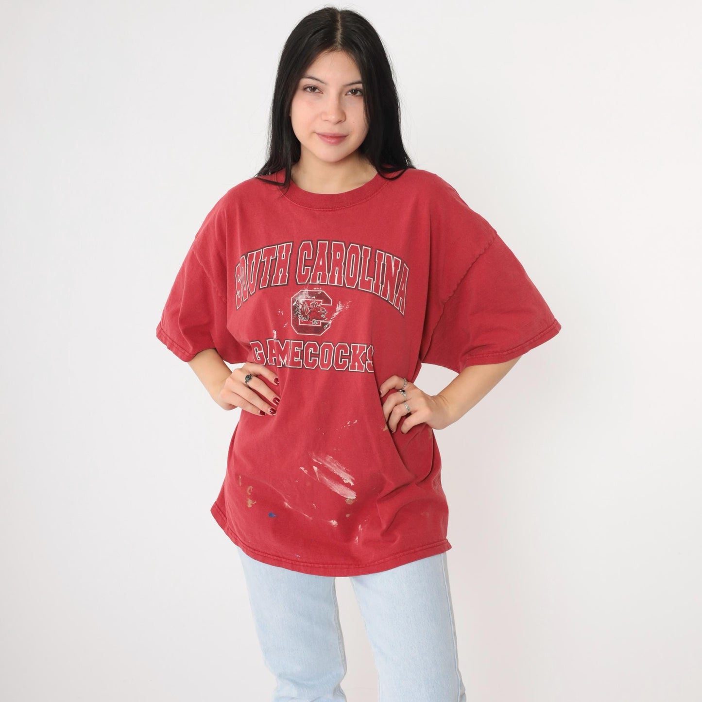 00s South Carolina Gamecocks Paint Splatter Graphic Tee Red XXL