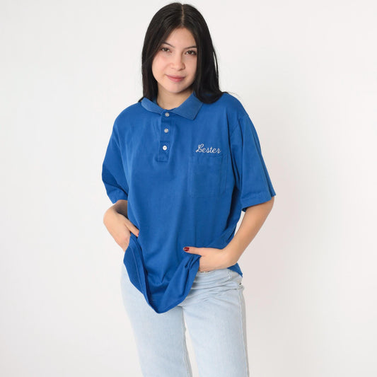 90s C&S Permit Service Lester Embroidered Polo Shirt Blue Extra Large XL