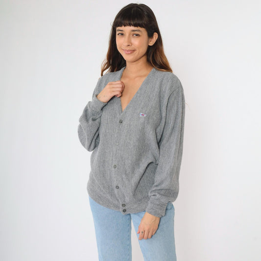 80s The Turtle Sweater Grey Cardigan V-Neck Button-Up Large