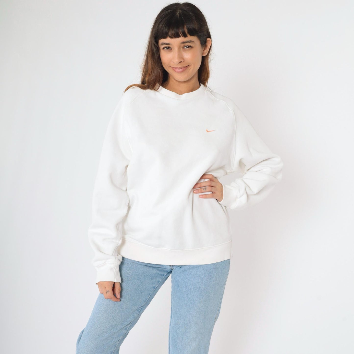 00s Nike Sweatshirt White Peach Swoosh Y2K Raglan Crewneck Large L