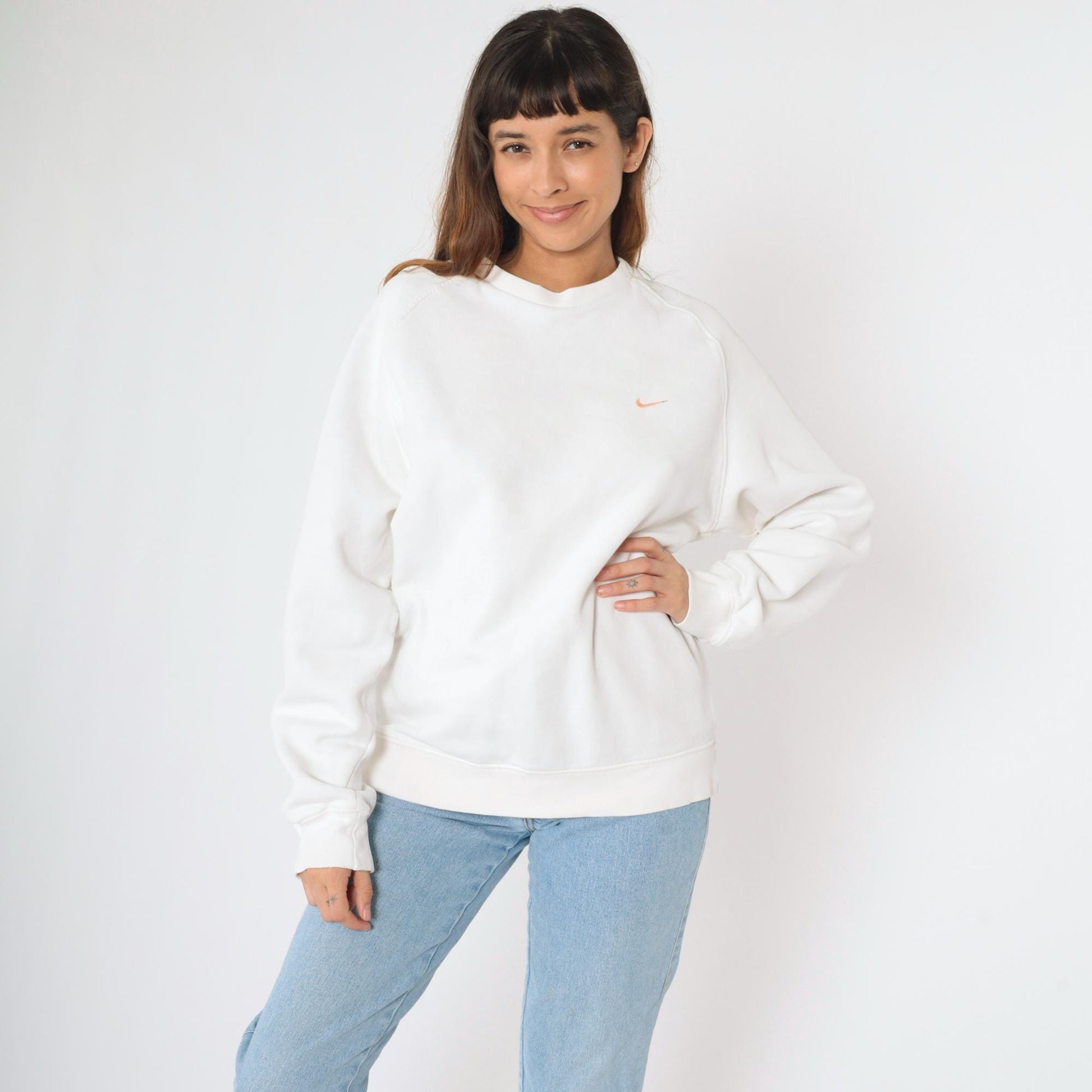 00s Nike Sweatshirt White Peach Swoosh Y2K Raglan Crewneck Large L