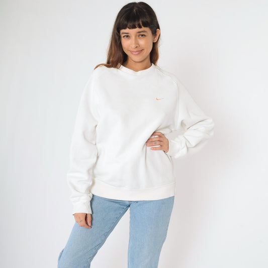 00s Nike Sweatshirt White Peach Swoosh Y2K Raglan Crewneck Large L