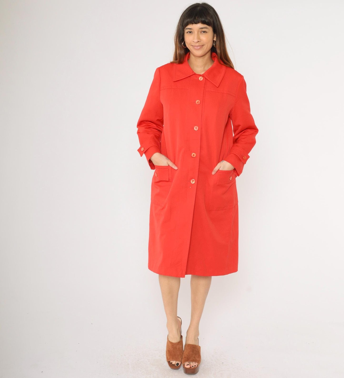 70s Forecaster of Boston Red Trench Coat Single Breasted A-Line Medium Large