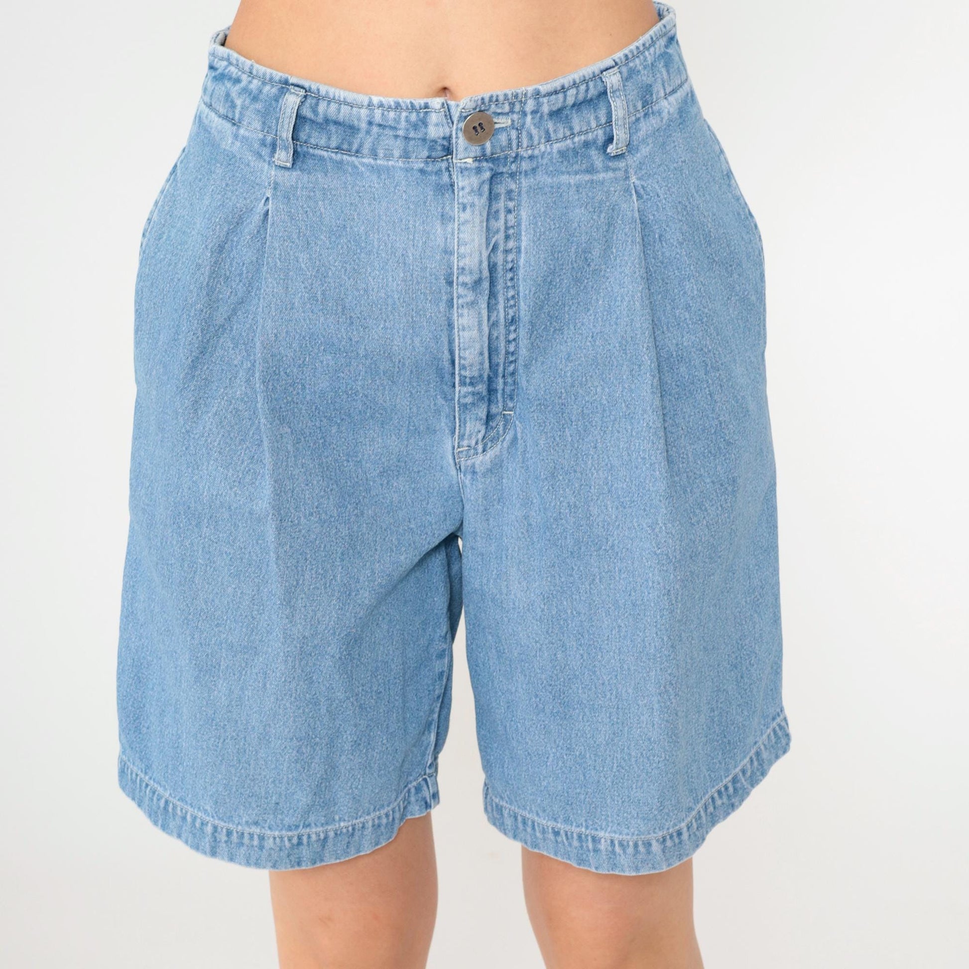 90s Chico's Denim Shorts Pleated High Waist Blue Jean Shorts XS