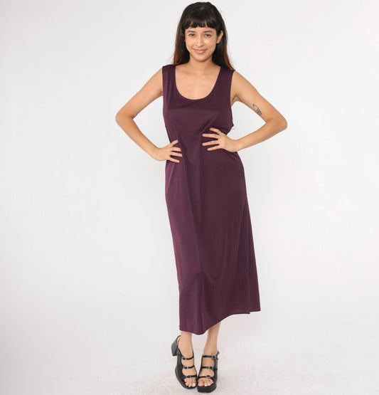 90s Purple Shift Dress Ankle Length Sleeveless Scoop Neck Maxi Extra Large
